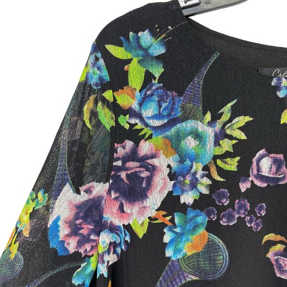 New Calessa Floral Mesh Layered Tunic Shirt Plus Size 2X Layered 3/4 sleeves - Picture 2 of 7